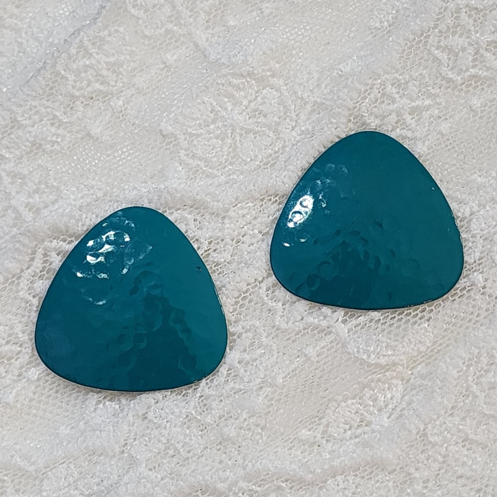 80s Y2K Turquoise Colored Hammered Metal Statement Pierced Earrings